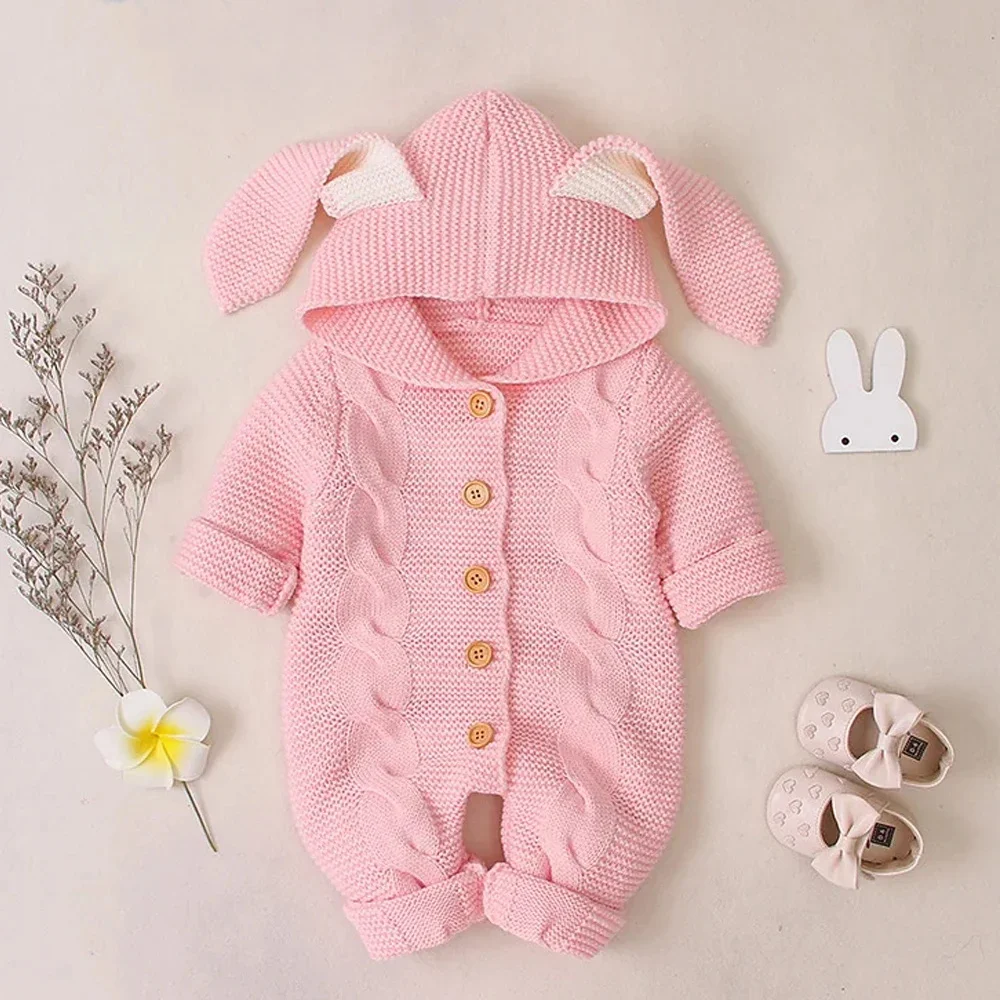 Herbst Baby Strampler Säuglingsohren Mit Kapuze Onesie Kleinkind Jungen Mädchen Gestrickte Overall Taste Pyjamas Homewear Kinder Casual Loungewear Image