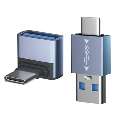 Otg-Adapter, USB-C-Stecker auf USB-A-Stecker/USB-C-Stecker auf eine Buchse, 3D-Winkelkonverter zum Laden der Datenübertragung Image