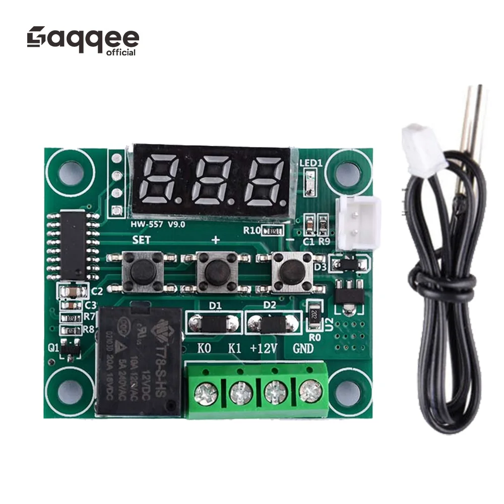W1209 LED-Thermostat 12V NTC-Temperaturregler -50-110 ° C-Temperaturregelung, Schalter, Relaisausgang, blaues Display mit Kabel Image