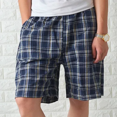 100% Baumwolle Herren Unterwäsche Boxer Shorts Männlich Casual Nachtwäsche Unterhose Plaid Lose Bequeme Homewear Schlafen Kurze Hosen Image