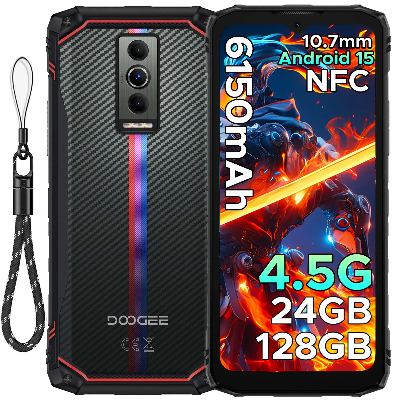 Robustes DOOGEE Blade10 Energy-Telefon Android 15 Gemini AI 10,7 mm ultradünner 6150-mAh-Akku 6,56-Zoll-Bildschirm Widevine L1-Handy Image