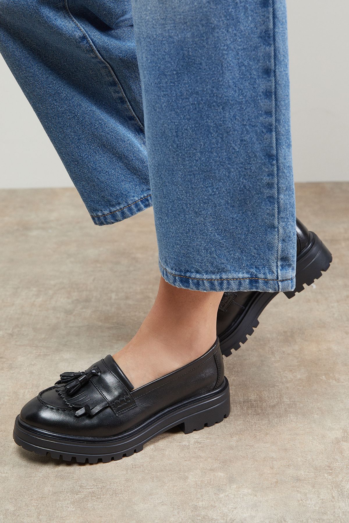 Oasis Womens Brooker Leather Tassel Chunky Loafers - Black - Size UK 6 | Oasis Sale | Discount Designer Brands