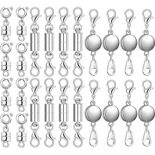 24 Stück magnetische Halskettenverschlüsse und -verschlüsse, 3 Stile, rund, zylindrisch, röhrenförmig, Magnetverschluss für Schmuck, Verbinder, Magnetverschluss, Armbandverlängerung zur Image