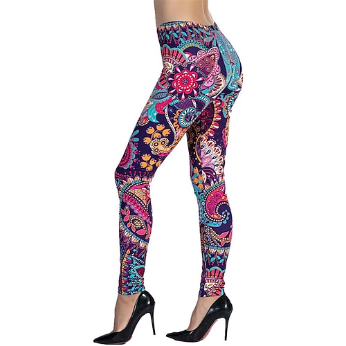 Per donna Leggings capri Leggings da yoga Controllo addominale Palestra Atletico Corsa Pantaloni Stampa Floreale Nero Marrone Rosso rosa Autunno Gli sport Abbigliamento sportivo Elasticizzato Taglia