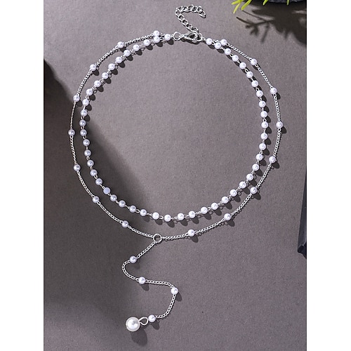 Mehrreihige Perlenanhänger-Halskette für Damen – elegante goldfarbene Legierungskette mit Kunstperlen-Akzenten für formelle Anlässe, Hochzeiten und Abendpartys Image