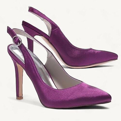 Spitz zulaufende Slingback-Pumps für Damen – elegante Stiletto-Absätze aus Satin für Hochzeitsgäste, Büro, Party und Abendveranstaltungen. Image