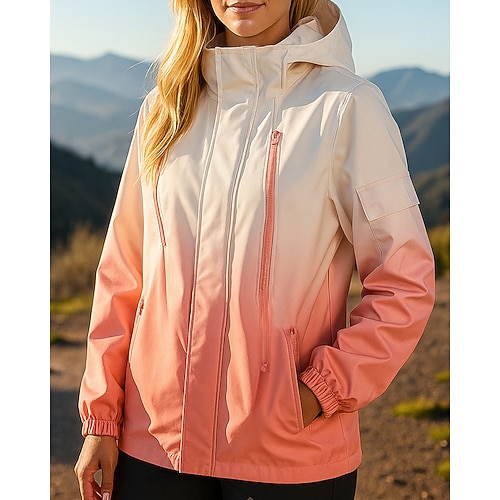 Damen Windjacke Softshelljacke Wanderjacke Außen Wasserdicht Winddicht Wanderoutfits Wanderbekleidung Frühling Herbst Oberteil Camping / Wandern / Höhlenforschung Laufen Farbverlauf Schwarz Weiß Rosa Image