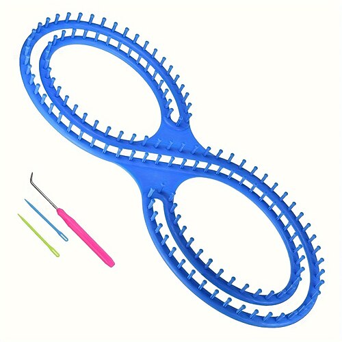 1 Set Deluxe-Strickwebstuhl-Set – erstellen Sie mit Leichtigkeit wunderschöne Mützen, Schals, Tücher, Pullover, Socken und Decken – DIY-Garn-Bastelset mit Haken, erhältlich in den Farben Pink und Blau Image
