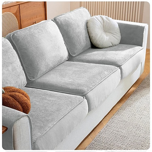 Cord-Sofabezug mit vollständiger Abdeckung – dehnbarer Universal-Schonbezug für 3/4-Sitzer-Sofas, Ganzjahres-Kissenschutz mit rutschfester Unterseite Image