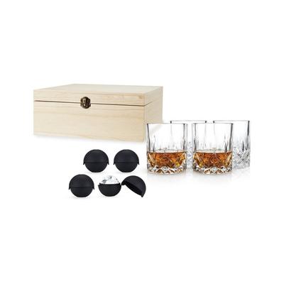 Viski 8Pc Crystal Liquor Glass & Ice Sphere Wood Box Set