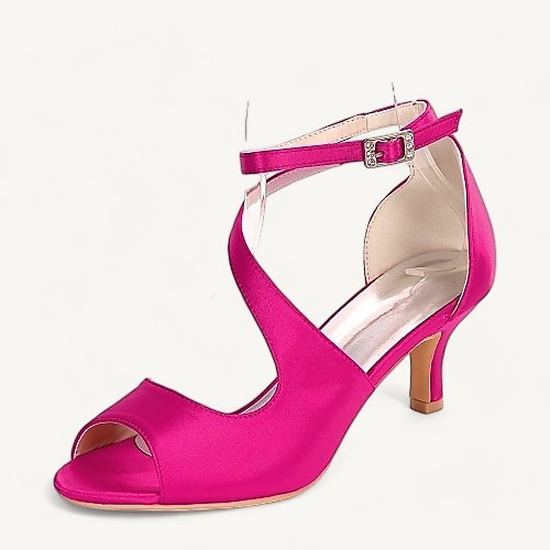 Damen Hochzeitsschuhe Brautschuhe Schnalle Kätzchenabsatz Offene Spitze Minimalismus Satin Knöchelriemen Schwarz Weiß Elfenbein Image