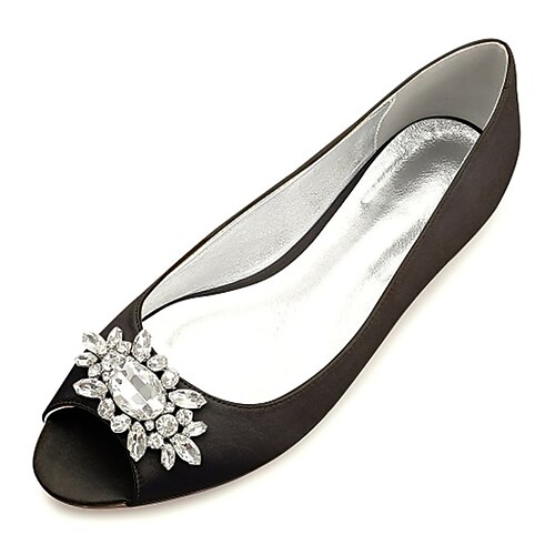 marineblaue Peep-Toe-Ballerinas für Damen mit Strassverzierungen – elegante Satinschuhe für Hochzeiten, Partys und formelle Anlässe Image