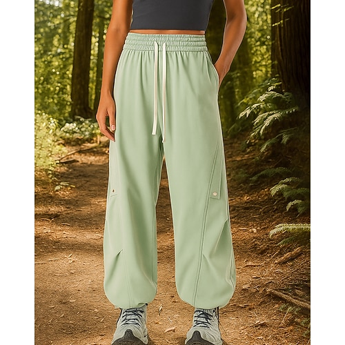 Damen Hose mit weitem Bein Wanderhosen Regenhose zum Wandern Softshellhosen Frühling Herbst Außen Normale Passform Wasserdicht Winddicht Unterteile Kordelzug Tasche Elastischer Bund Schwarz Weiß Image