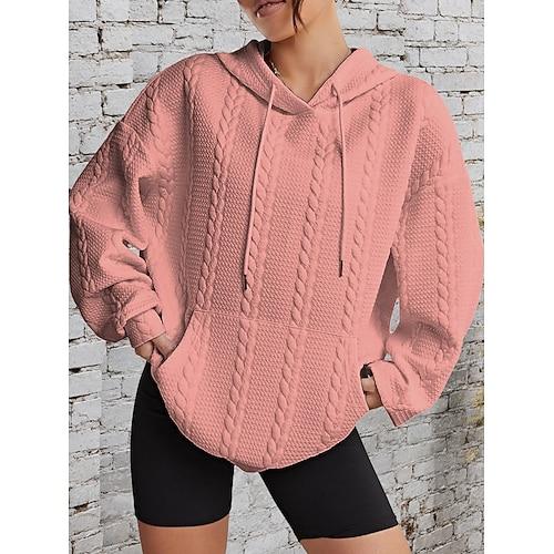 Damen Kapuzenshirts Sportbekleidung Lässig Langarm Mit Kapuze Normale Oberteile Lässig Sport Kordelzug Fronttasche Schwarz Weiß Rosa Grau Herbst Winter