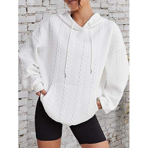 Damen Kapuzenshirts Sportbekleidung Lässig Langarm Mit Kapuze Normale Oberteile Lässig Sport Kordelzug Fronttasche Schwarz Weiß Rosa Grau Herbst Winter