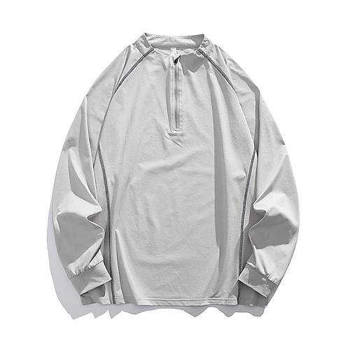 Herren Wanderhemd Wanderspitze Langarm Oberteil Außen UV-Sonnenschutz Schnelltrocknend Atmungsaktiv Frühling Herbst Polyester Schwarz Grün Grau Tennis Golfspiel Laufen Image