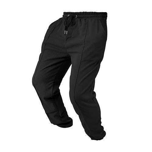 Herren Jogginghose Hose Waffelhose Jogginghose mit offenem Saum Kordelzug Elastischer Bund Einfach Feuchtigkeitsableitend Atmungsaktiv Volle Länge Heim Sport im Freien Täglich Mode Lässig Schwarz Weiß Image