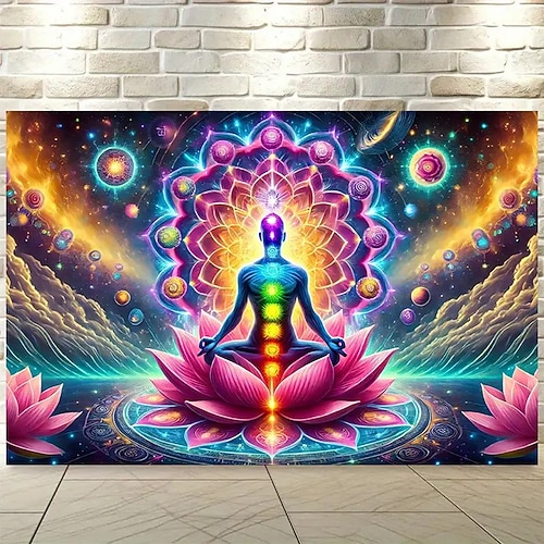 Tapisserie Decke Wandbehänge Sieben Chakra Yoga-Meditation Vintage Ethnisch Schlafzimmer Wohnzimmer Wohnheim Dekorationen Wand Tür Hintergrund Image