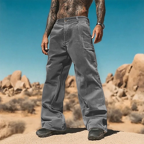 Herren Cordhose Hose Freizeithose Tasche Knöpfe Einfach tragbar Outdoor Täglich Mode Klassisch Schwarz Armeegrün Image