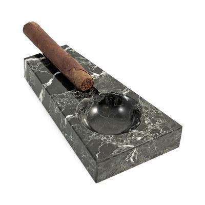 Bey-Berk Black Zebra Marble Single Cigar Ashtray