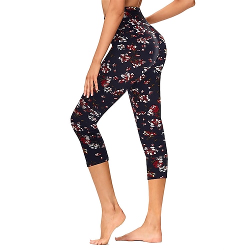 Per donna Leggings capri Leggings da yoga Controllo addominale Palestra Atletico Corsa Pantaloni Stampa Floreale Nero Marrone Rosso rosa Autunno Gli sport Abbigliamento sportivo Elasticizzato Taglia