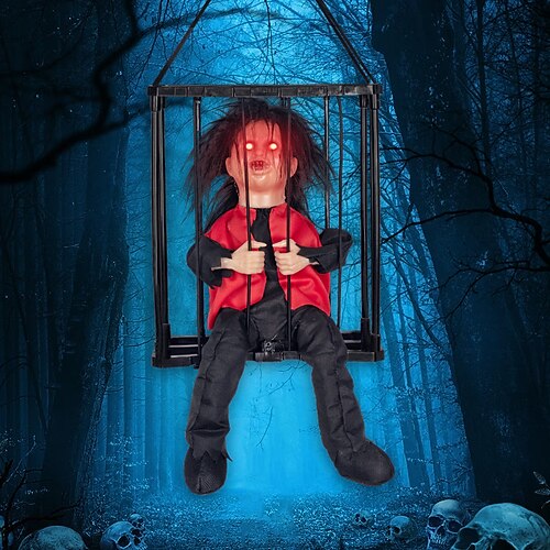gruselige Käfig-Halloween-Puppe, Spukhaus-Requisite mit schreiender Stimme, Albtraum-Kreatur