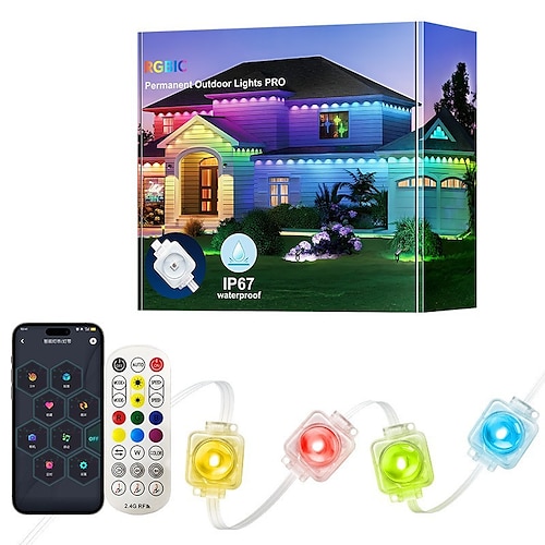 Luci da Esterno RGB Luci LED Smart per Eaves con Telecomando IP67 Waterproof per Decorazioni Festive Illuminazione Quotidiana e d'Accent Illuminazione Tetto di Casa e Giardino