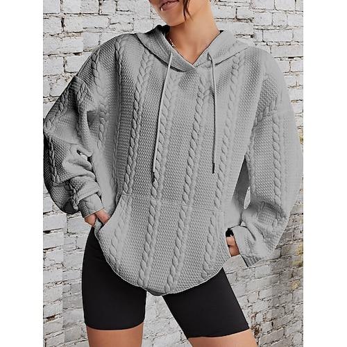 Damen Kapuzenshirts Sportbekleidung Lässig Langarm Mit Kapuze Normale Oberteile Lässig Sport Kordelzug Fronttasche Schwarz Weiß Rosa Grau Herbst Winter