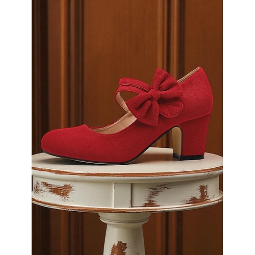 Lilafarbene Mary-Jane-Pumps für Damen – Abendschuhe aus Wildleder mit dickem Absatz und doppelten Schleifenriemen, Vintage-inspirierter Stil der 1950er Jahre für Hochzeiten, Partys und elegante Image