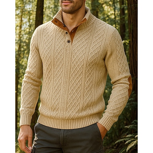 Herren Wanderspitze Henley-Sweatshirt Langarm Stehkragen Oberteil Außen Thermowarm Winter Herbst Polyester Schwarz Weiß Grün Training Reisen Laufen Image