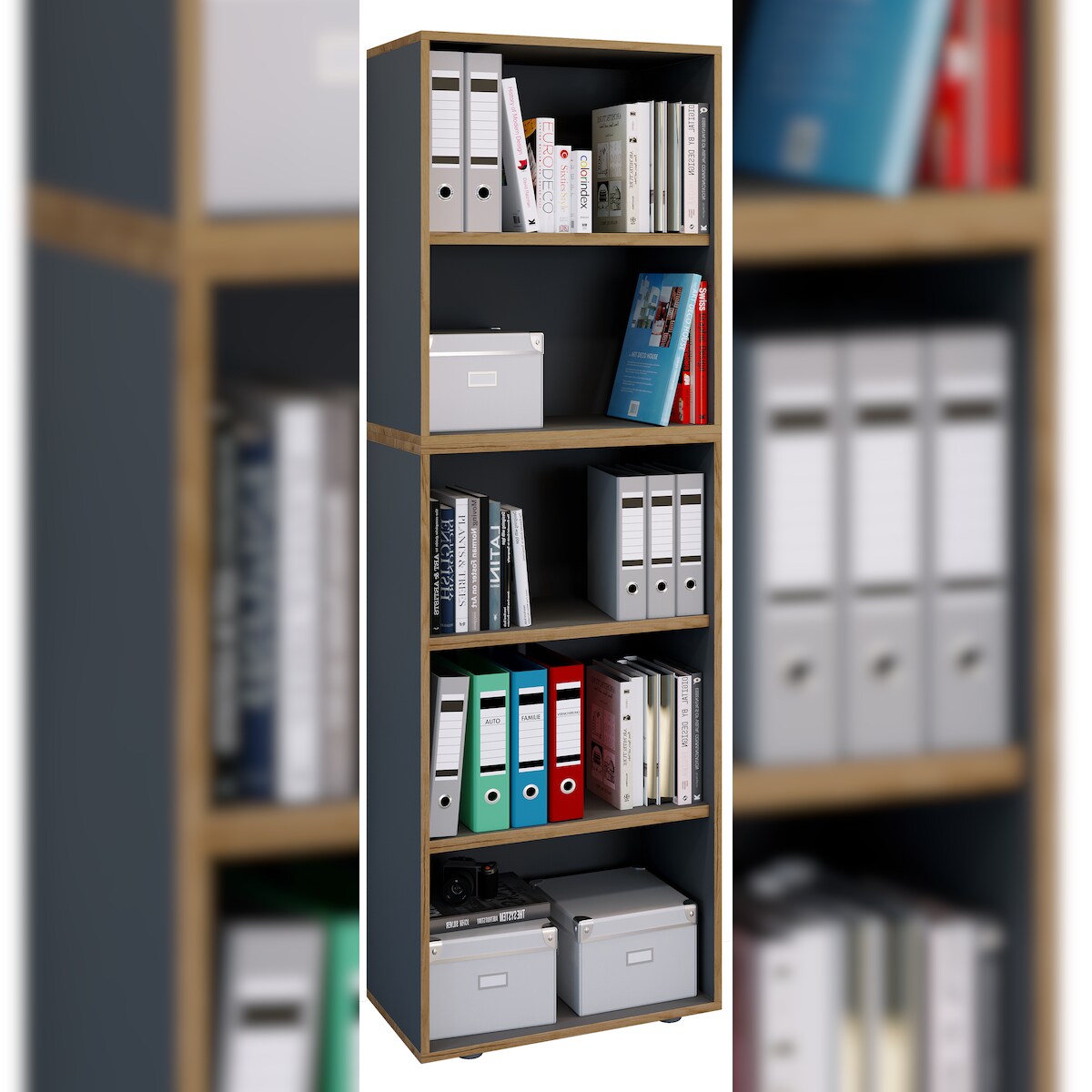 VCM Büroregal & Bücherregal Salia Anthrazit B. 60 x H. 183 x T. 33 cm Image