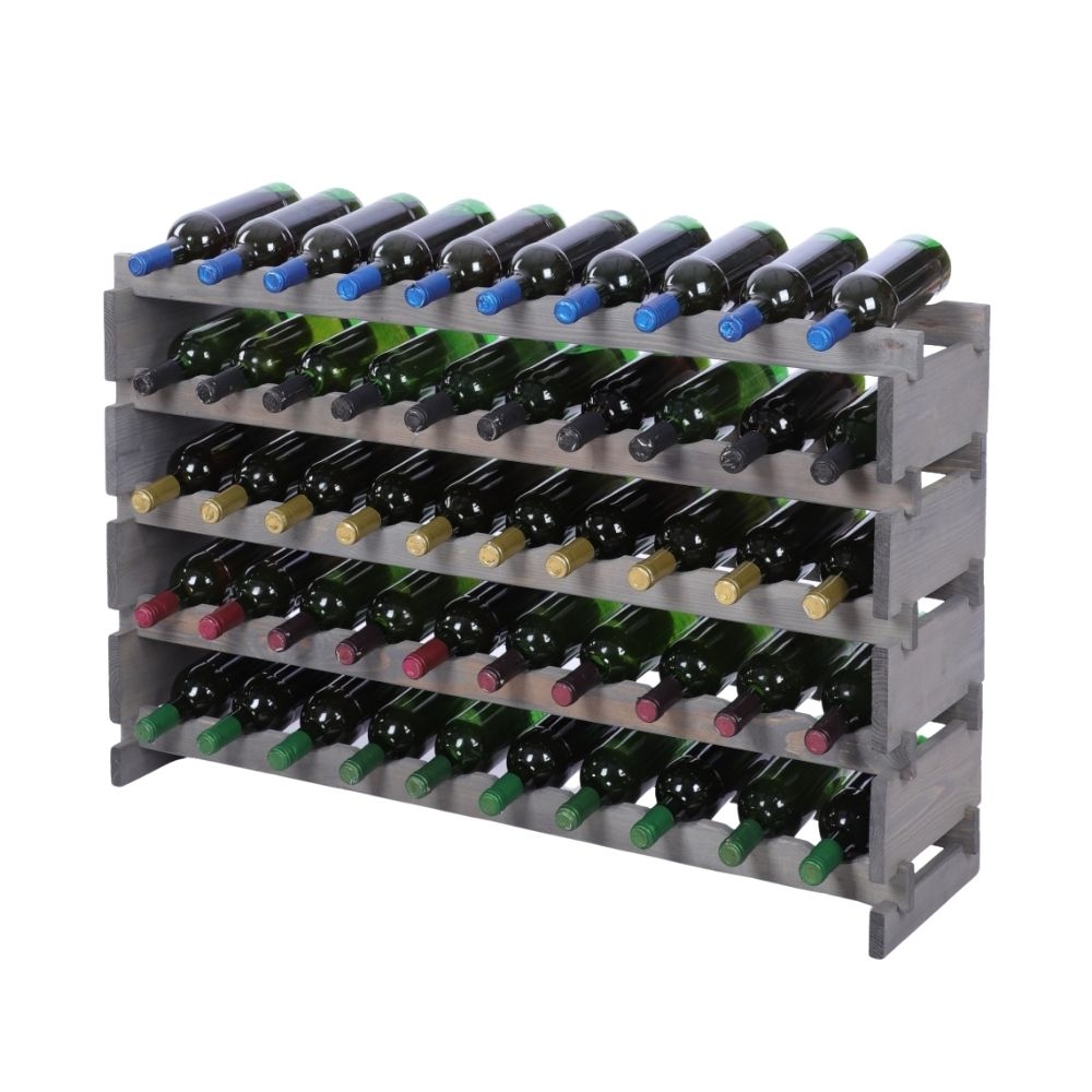 Proregal Weinregal VINOTECA FLEX PRO | HxBxT 65x103x28cm | 50 Flaschen auf 5 Ebenen | Massives Kiefernholz | Grau Image