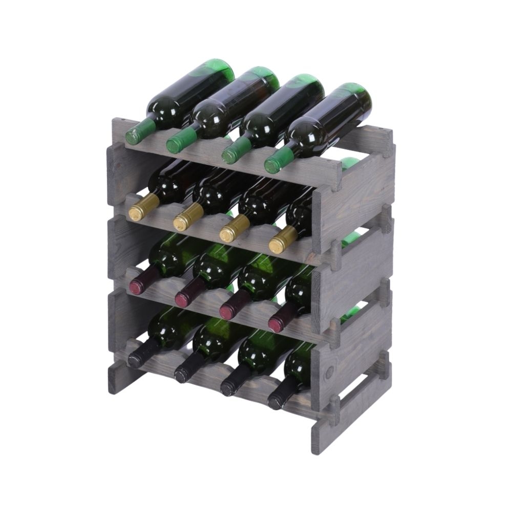 Proregal Weinregal VINOTECA FLEX PRO | HxBxT 51x46x28cm | 16 Flaschen auf 4 Ebenen | Massives Kiefernholz | Grau Image