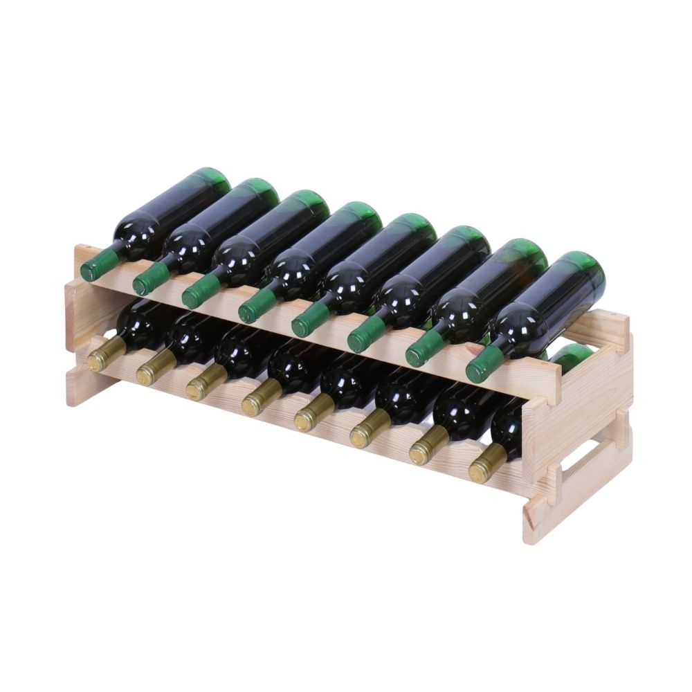 Proregal Weinregal VINOTECA FLEX PRO | HxBxT 23x84x28cm | 16 Flaschen auf 2 Ebenen | Massives Kiefernholz | Natur unbehandelt Image