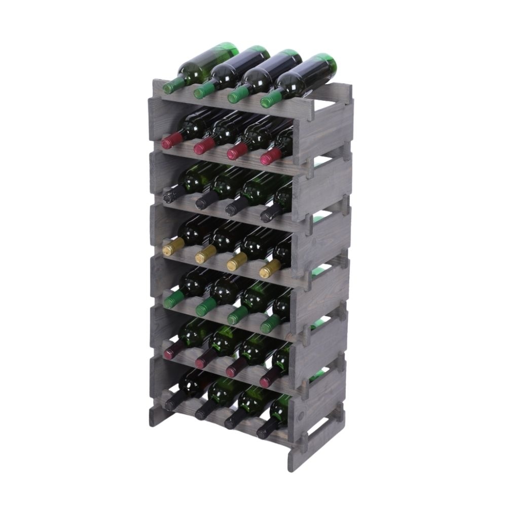 Proregal Weinregal VINOTECA FLEX PRO | HxBxT 93x46x28cm | 28 Flaschen auf 7 Ebenen | Massives Kiefernholz | Grau Image