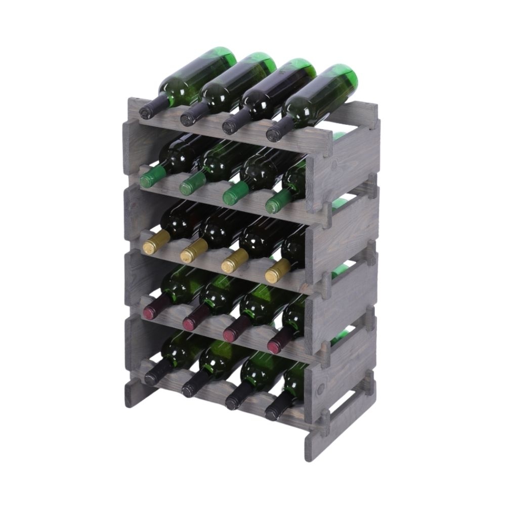 Proregal Weinregal VINOTECA FLEX PRO | HxBxT 65x46x28cm | 20 Flaschen auf 5 Ebenen | Massives Kiefernholz | Grau Image