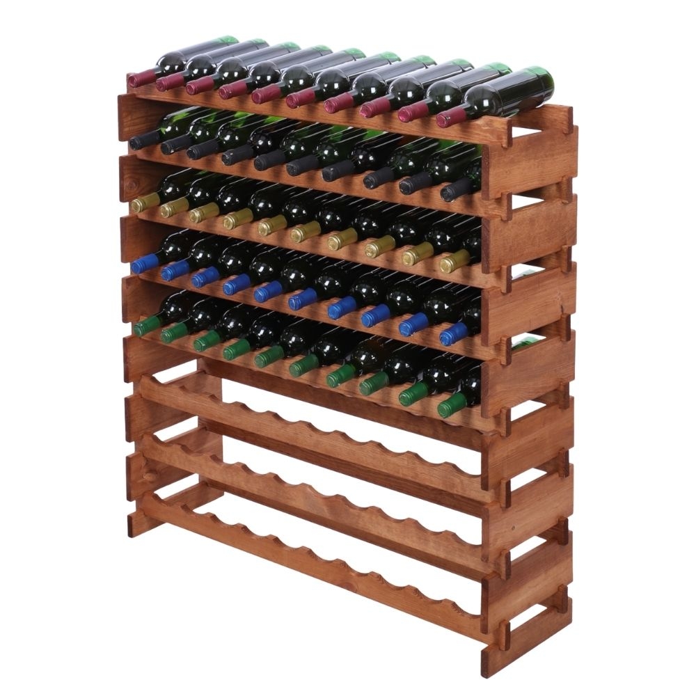 Proregal Weinregal VINOTECA FLEX PRO | HxBxT 107x103x28cm | 80 Flaschen auf 8 Ebenen | Massives Kiefernholz | Braun geölt Image