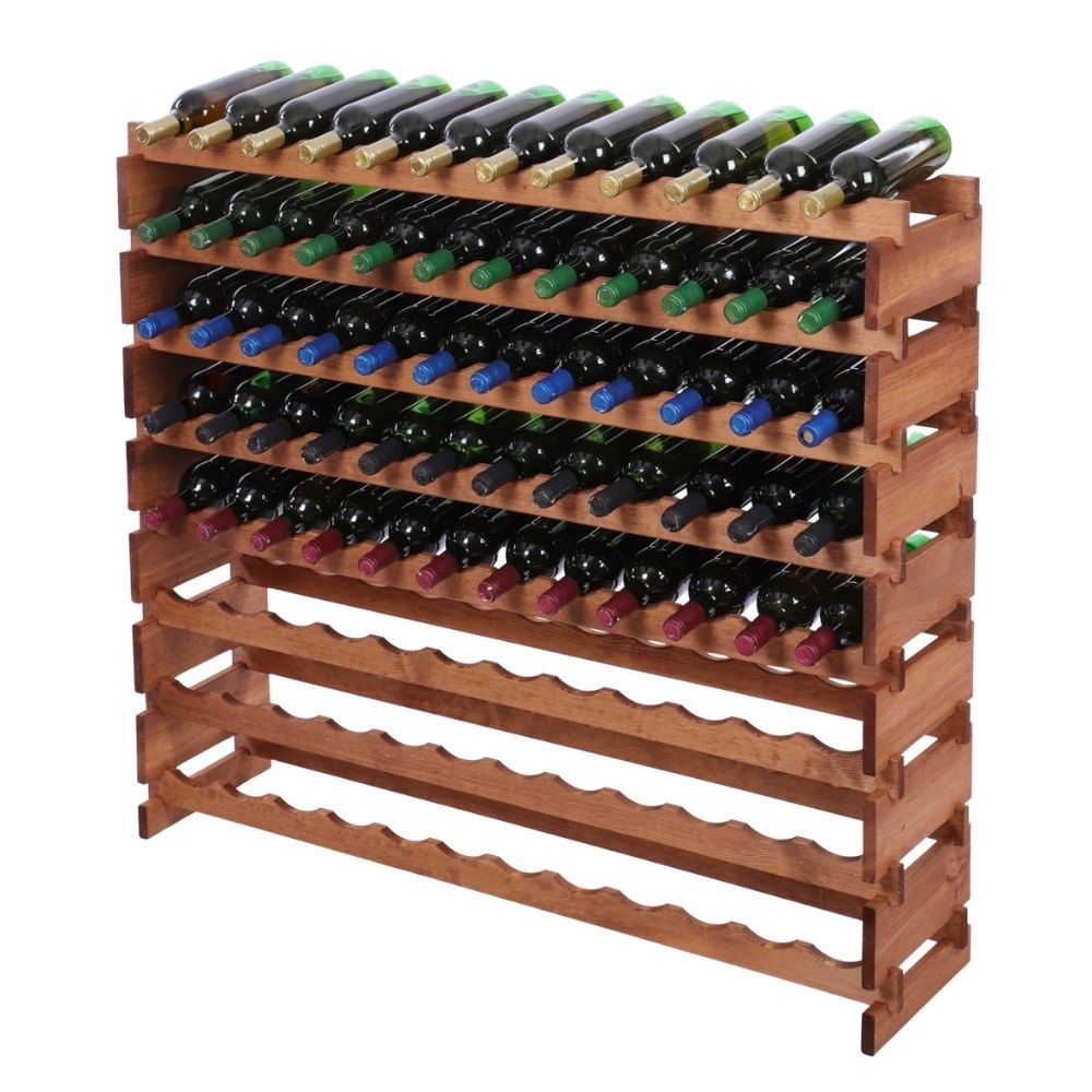 Proregal Weinregal VINOTECA FLEX PRO | HxBxT 107x123x28cm | 96 Flaschen auf 8 Ebenen | Massives Kiefernholz | Braun geölt Image