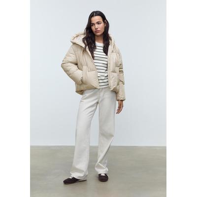 Stradivarius Oversize puffer jacket with hood Stone M