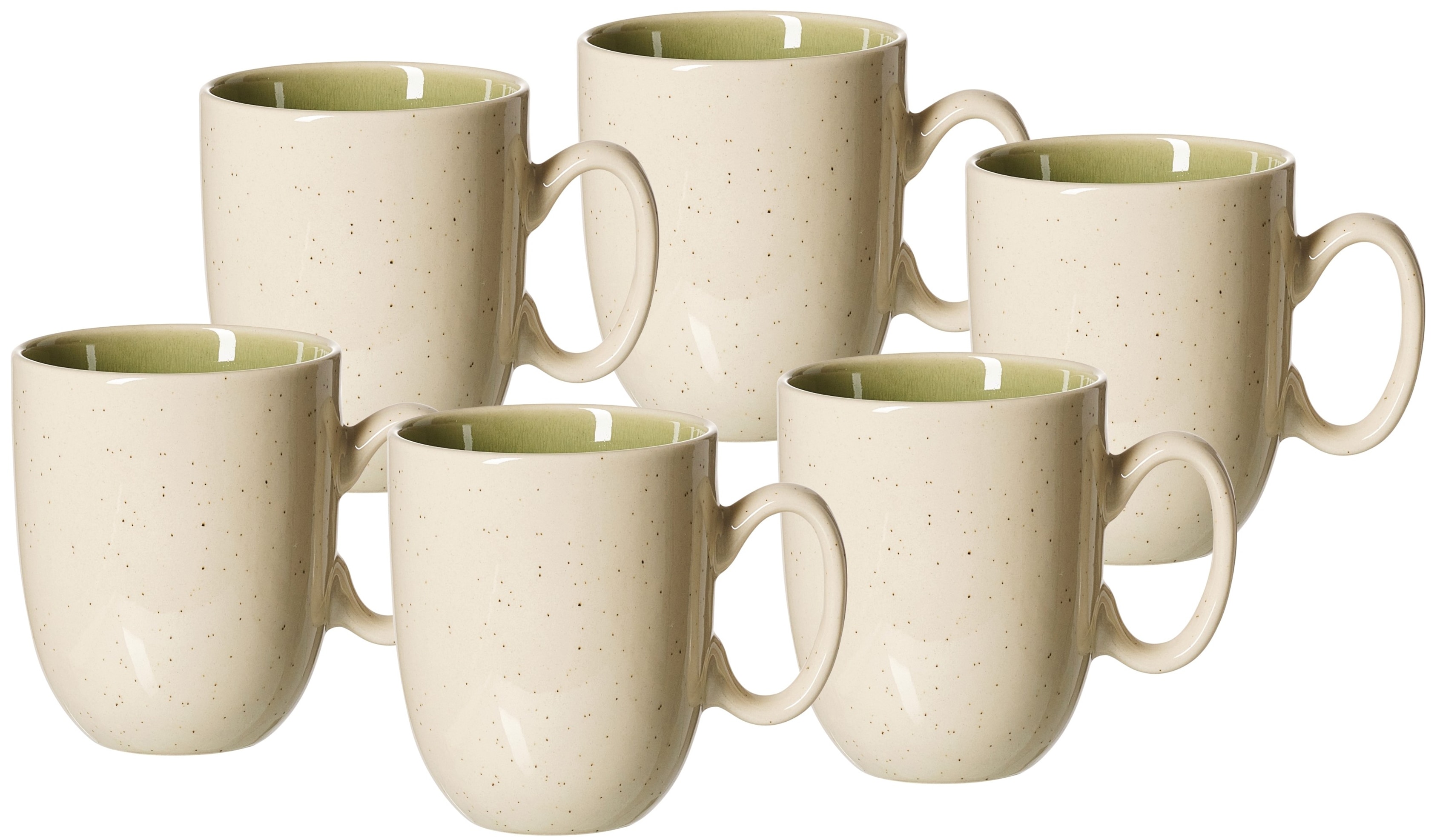 Becher RITZENHOFF & BREKER "Skog", grün (hellgrün), B:13,5cm H:10cm Ø:9,5cm, Steingut, Trinkgefäße, 6er Set, je 320 ml