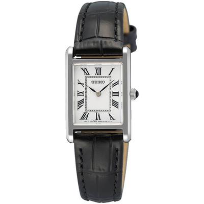 Quarzuhr SEIKO, schwarz, weiß, Armbanduhren, Damen, Armbanduhr, Damenuhr, Lederarmband, analog, Saphirglas Image