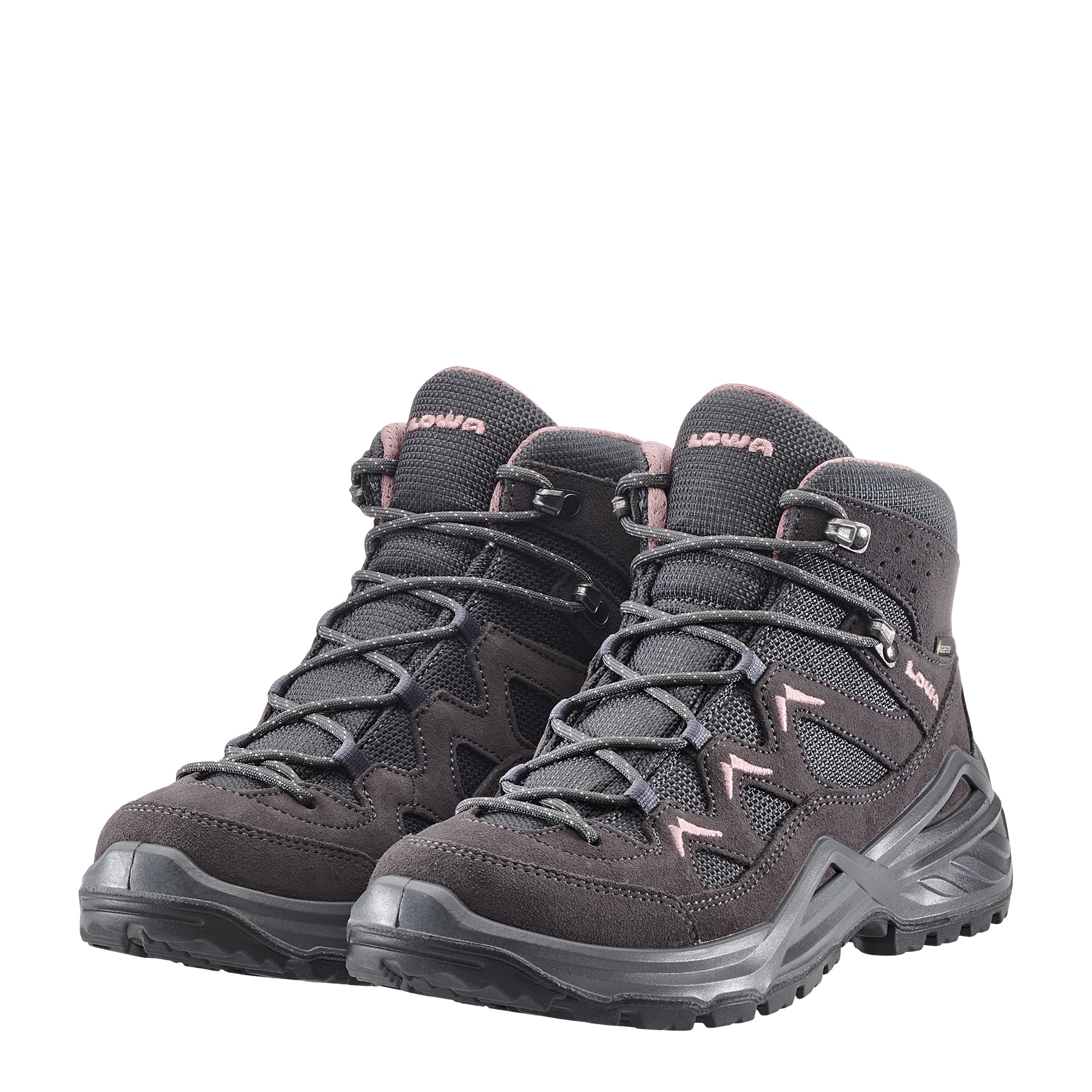 Wanderschuh LOWA "SIRKOS EVO GORE-TEX MID WS", Damen, Gr. 41, grau (graphit, altrosa), Leder, Textil, Schuhe Wanderschuh, wasserdicht, Topseller