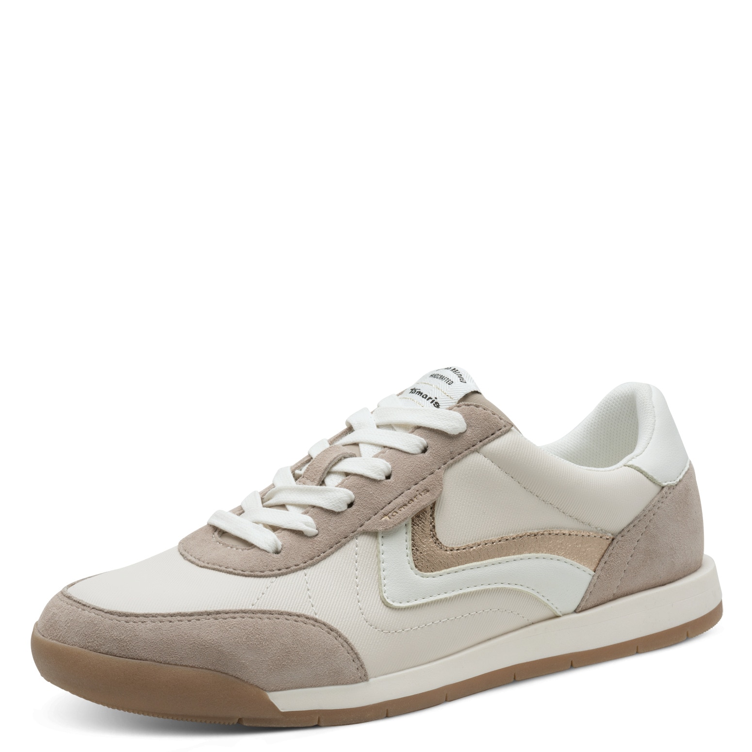 Sneaker TAMARIS, Damen, Gr. 36, beige (creme), Leder, Lederimitat, Textil, unifarben mit Farbeinsätzen, Schuhe Sneaker, Freizeitschuh, Halbschuh, Schnürschuh, weich gepolsterter Schaftrand