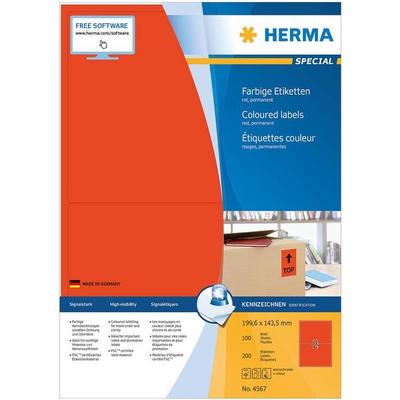 Herma Farbige Universaletiketten »4567 SPECIAL« permanent 199,6 x 143,5 mm 200 Stück Rot Image