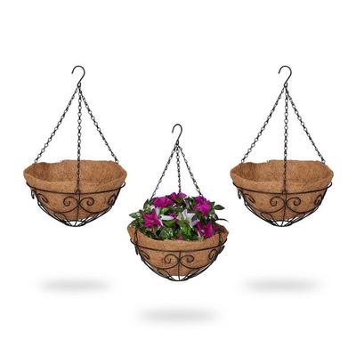 relaxdays 3er-Set Blumenampeln mit Kokoseinlage geschwungen Image