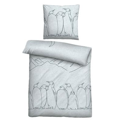 biberna Melange-Flanell Bettwäsche Pinguin ciel, 135x200 cm + 80x80 cm Image