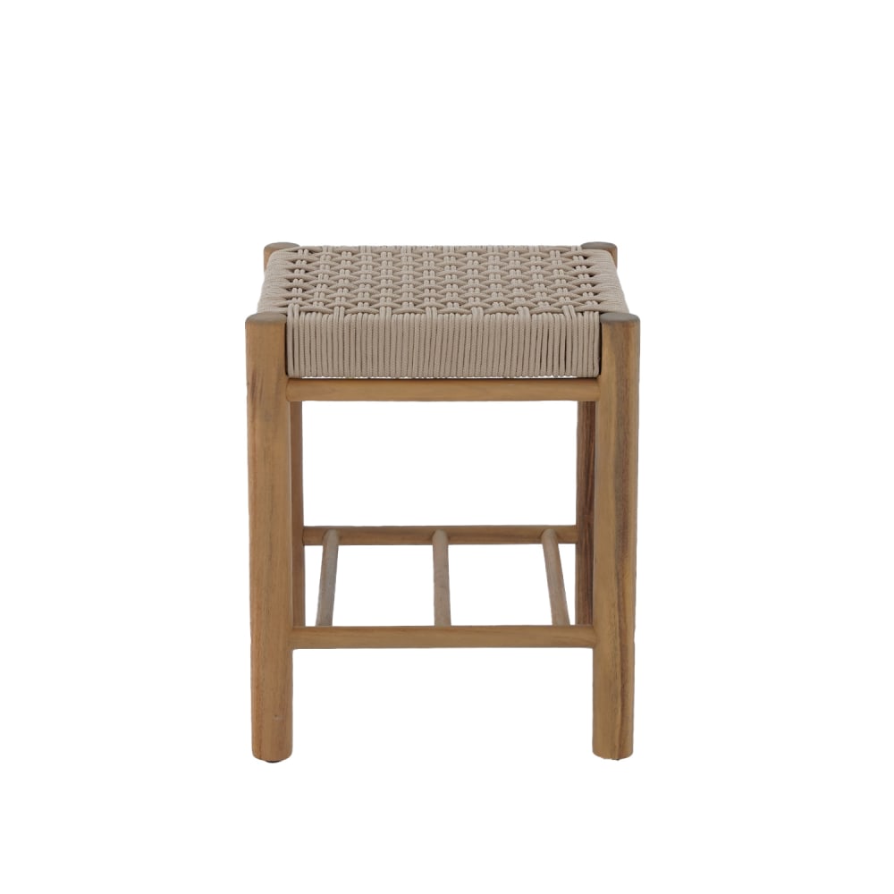 Tabouret intérieur et extérieur en bois d'acacia et corde beige