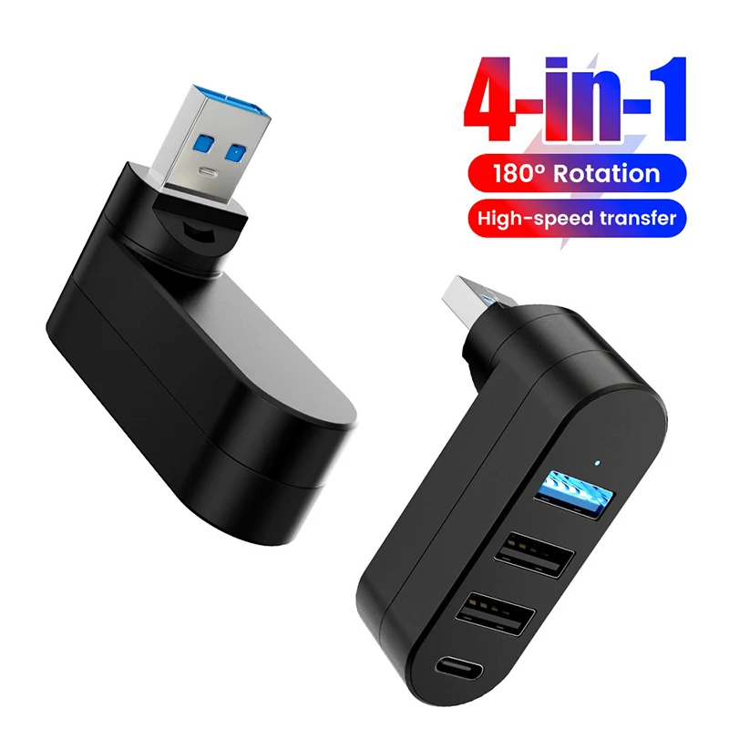 4 In 1 USB 3.0 HUB 180 Grad Rotation Port Multi Typ-C USB Splitter Hub Netzteil Mehrere Expander 2,0 USB 3,0 Hub Für PC Image