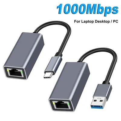USB-C-Ethernet-Adapter 1000 Mbit/s RJ45-Netzwerkkarte für MacBook PC Windows XP 7 Android – Hochgeschwindigkeits-LAN-Internetkabel Image
