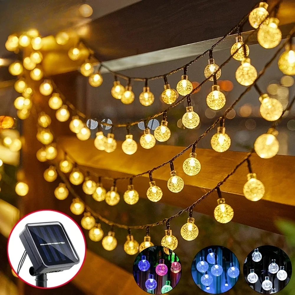 Solar-Kristallkugel-Lichterkette, 8 Modi, Weihnachten, Outdoor, Garten, Terrasse, Lichterkette, Hochzeit, Party, Hof, Halloween-Dekorationen